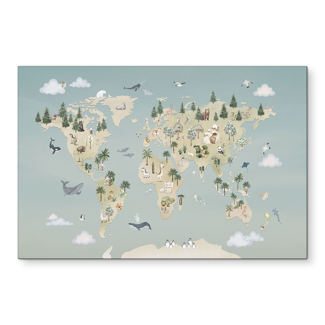 Wandbild Weltkarte - Welt der Tiere - Oliver Robins - Alu-Dibond