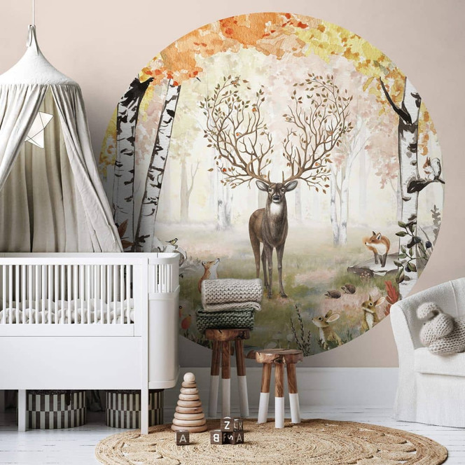 Fototapete Kikki Belle - Hirsch im Herbst - Rund - Selbstklebend/Vlies
