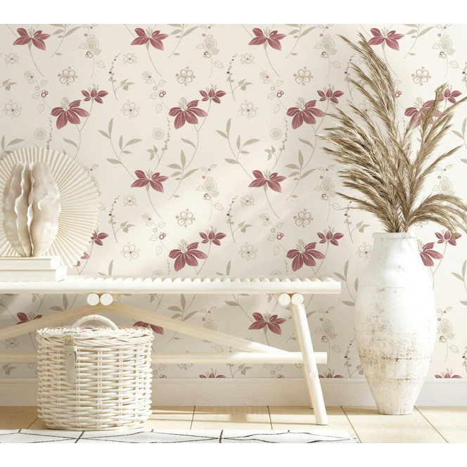 Papiertapete Floral Romantisch in Weiss