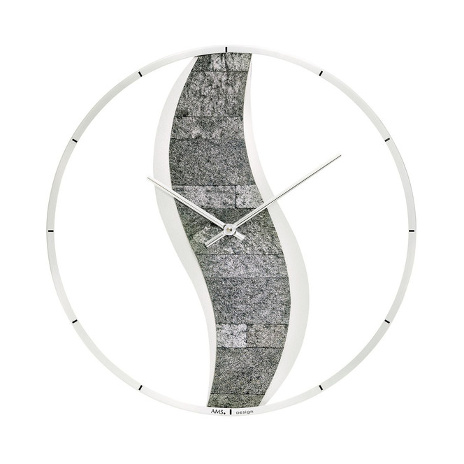 Wanduhr Holz silberlackiert, Steinauflage anthrazit