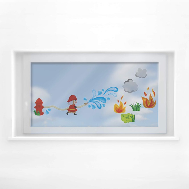 Fensterbild Mutiger Feuerwehrmann