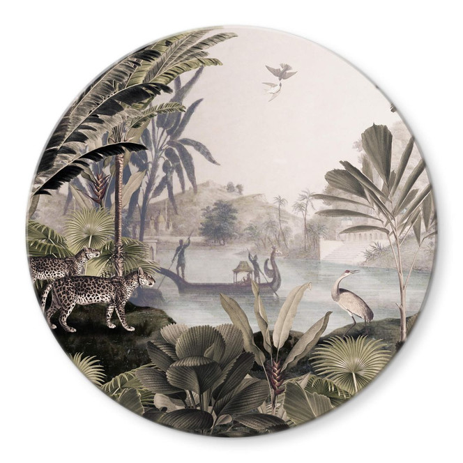 Glasbild Sir Edward - Landschaft mit Leoparden - Rund