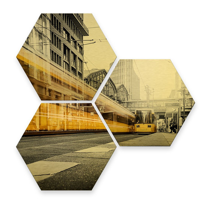 Hexagon - Alu-Dibond-Goldeffekt - Berlin Friedrichstrasse 02 (3er Set)