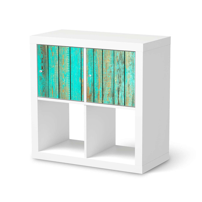 Möbelfolie IKEA Kallax Regal 2 Türen (quer) - Wooden Aqua- Bild 1