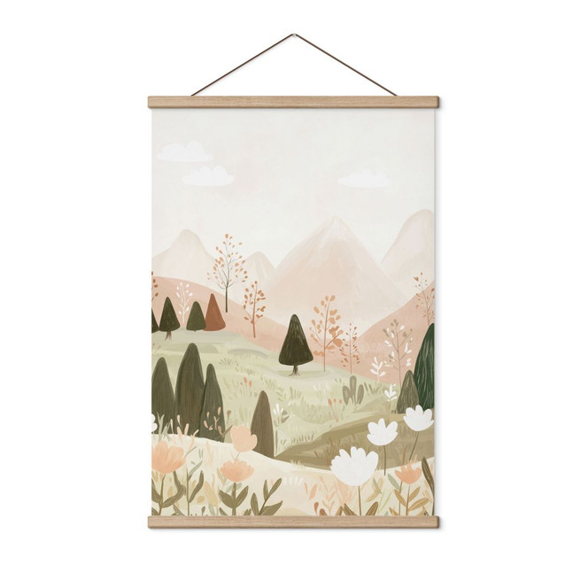 Stoffbild Pastell Berglandschaft mit Blumen - Treechild