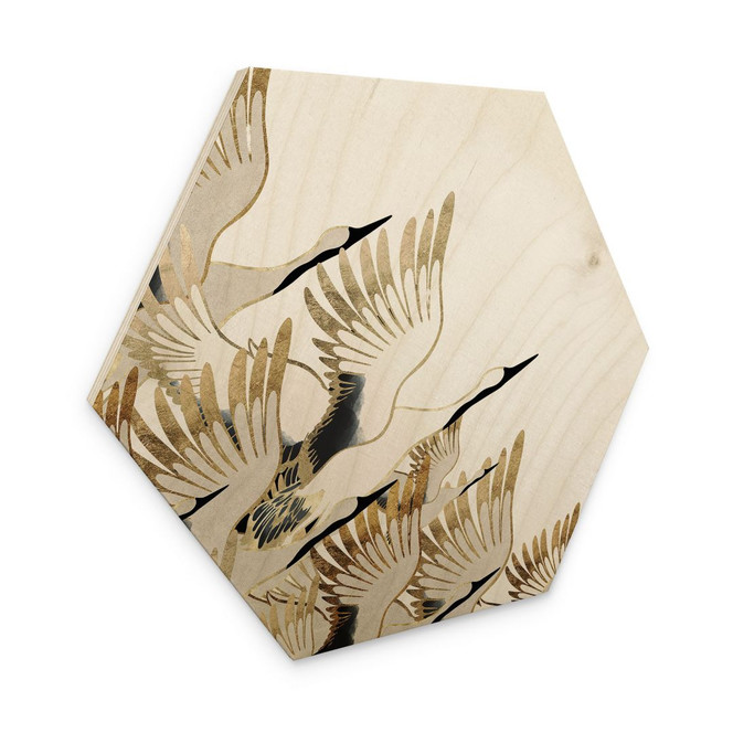 Hexagon-Holzbild Fliegende Kraniche - SpaceFrog Designs