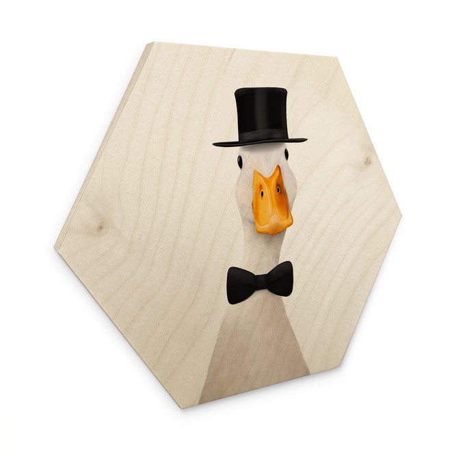 Hexagon Holzbild Gentleman Gans mit Zylinder - Korenkova