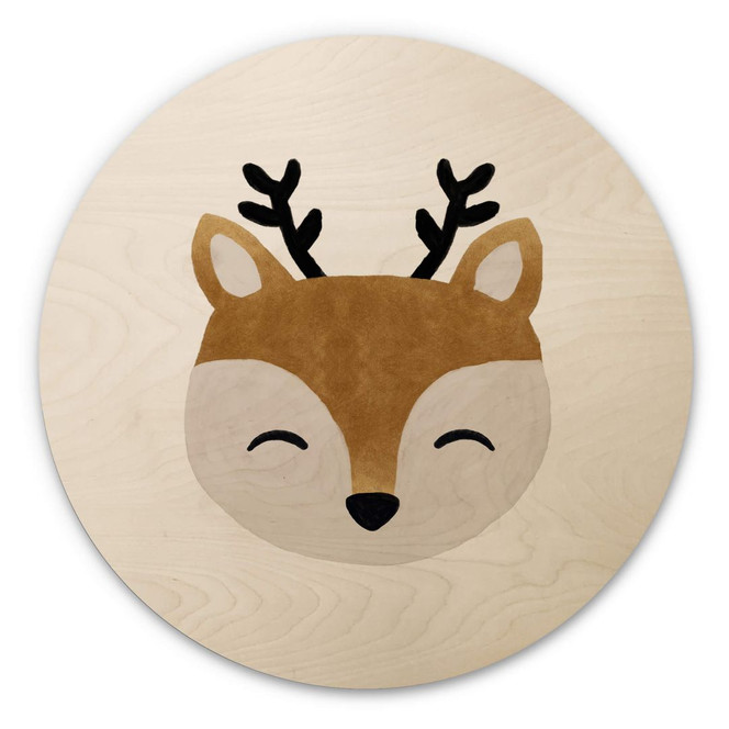 Kinderzimmer Holzbild - Niedliches Rentier Rund - Orara Studio