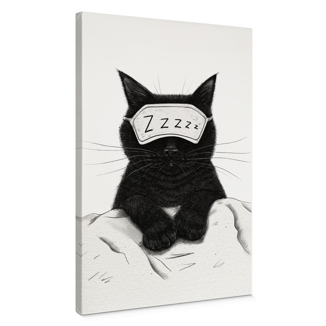 Leinwandbild Schwarze Katze mit Schlafmaske - Korenkova