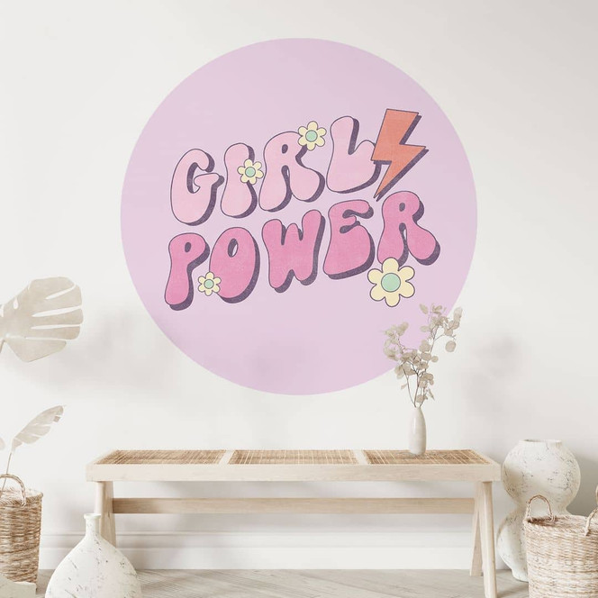 Wandtattoo Girl Power Retro Schriftzug Lila - Rund
