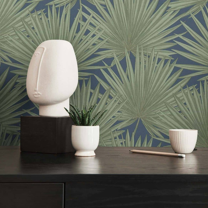 Dschungel Tapete Blätter Grün Blau - Palmenblatt Vliestapete Küche, Flur