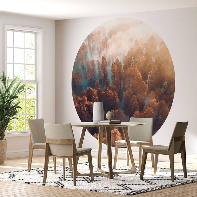 Fototapete Herbstwald im Nebel - Waldtapete - Ioricon - Rund - Selbstklebend/Vlies