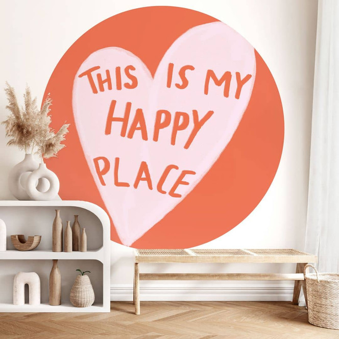 Fototapete mit Spruch - This is my happy place mit Herz - Fritsch - Rund - Selbstklebend/Vlies