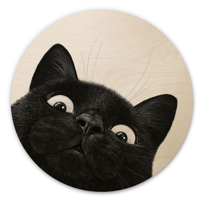 Holzbild Lustige schwarze Katze - Korenkova - Rund
