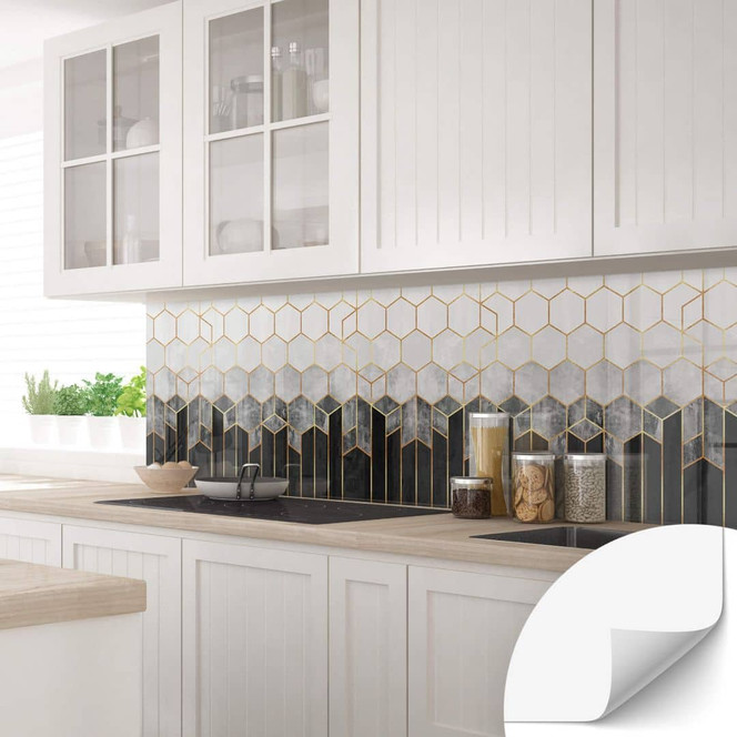 Selbstklebende Küchenrückwand Fredriksson - Hexagone: Schwarz und Grau
