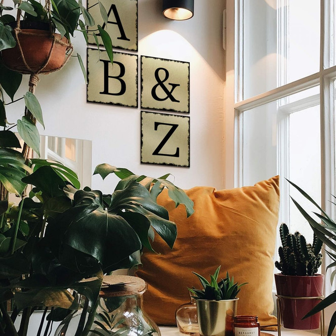 Alu-Dibond Goldeffekt - Buchstabensteine - Shabby