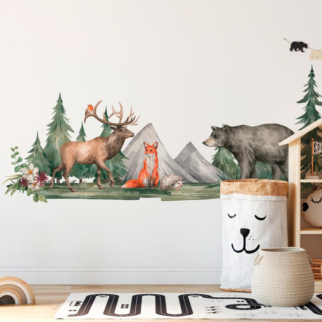 Fototapete Kinderzimmer ForestAnimals weiss grün - Vliestapete Designwalls 2 - 2.55x3.5 m