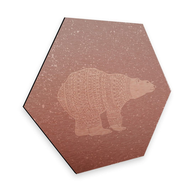 Hexagon - Alu-Dibond-Kupfereffekt Polarbär Weiss
