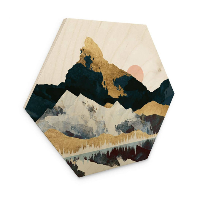 Hexagon-Holzbild Reflektion einer Winterlandschaft - SpaceFrog Designs