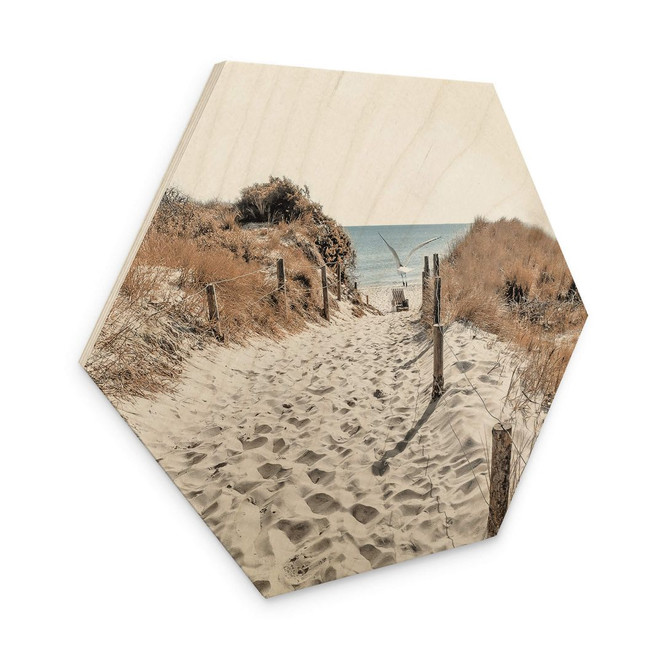 Hexagon Holzbild Strandaufgang Dünen - Bild 1