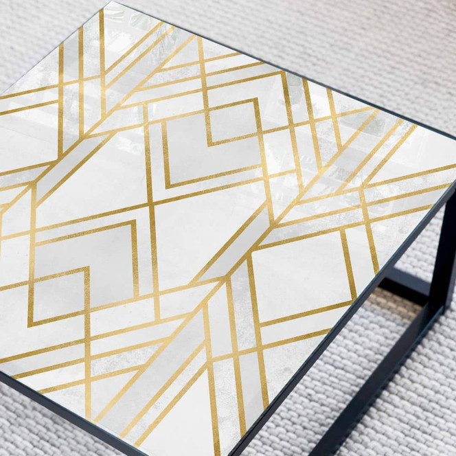 Tischplatte aus Glas - Fredriksson - Art-Deco: Goldene Geometrie - Quadratisch - 60x60cm - Bild 1