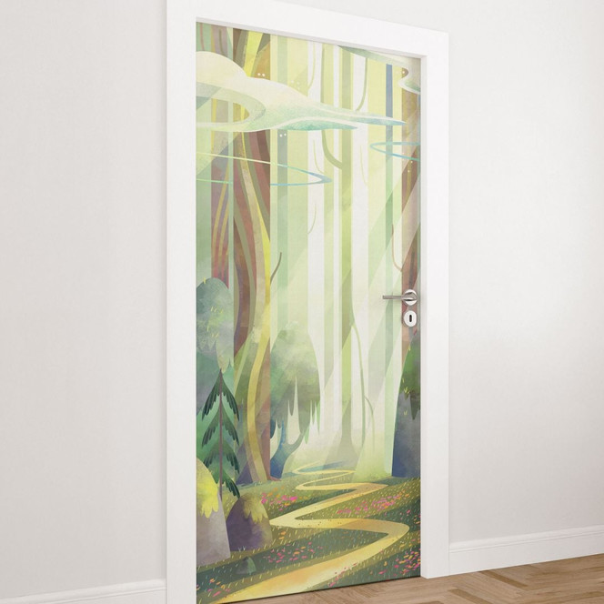 Türfolie Kinderzimmer - Verwunschener Wald im Licht - DigitalArtsi - Selbstklebende Türdeko