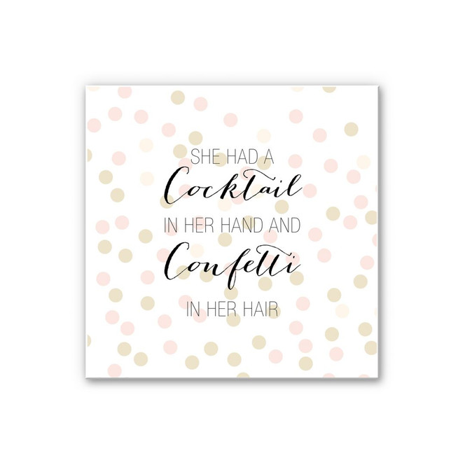 Wandbild Confetti & Cream - Cocktail in her Hand and Confetti in hair