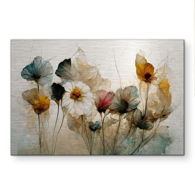 Alu-Dibond gebürstet mit Silbereffekt - Bouquet aus Trockenblumen - Treechild