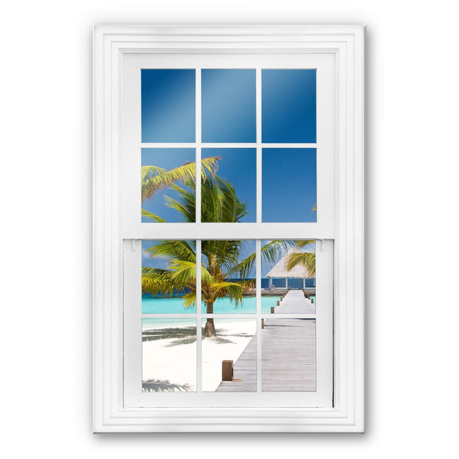 Glasbild 3D Fenster - Der Weg ins Paradies