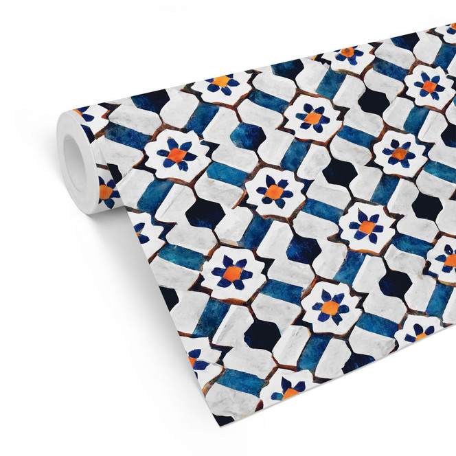 Mustertapete Geometrisches Muster mit Blumen - Treechild