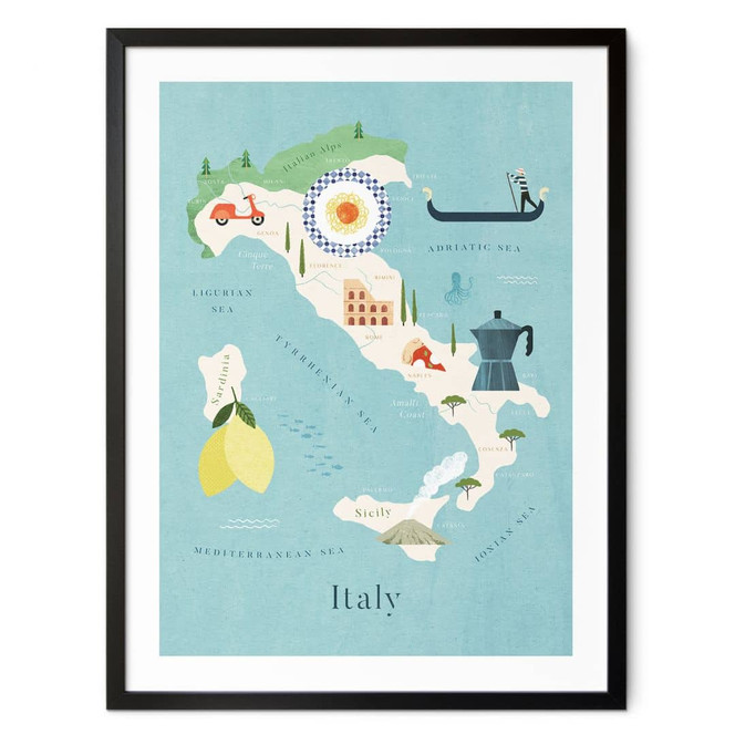 Reiseposter Karte von Italien - Rivers