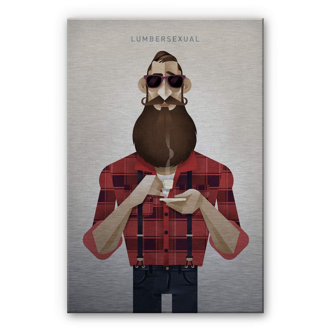 Alu-Dibond Bild mit Silbereffekt Braun - Lumbersexual