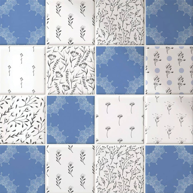 Fliesenaufkleber Florales Allerlei im Landhausstil - 12er Set
