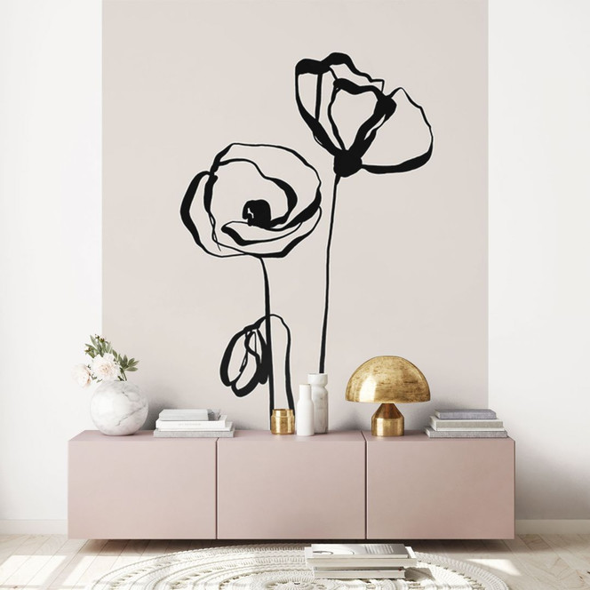 Fototapete Blumentapete Line Art Zwei Mohnblumen - Cats & Dotz