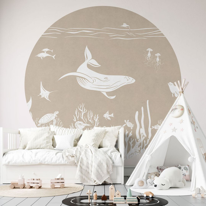 Fototapete Faszinierende Meerestiere im Ozean - Braun - Kikki Belle - Rund - Selbstklebend/Vlies