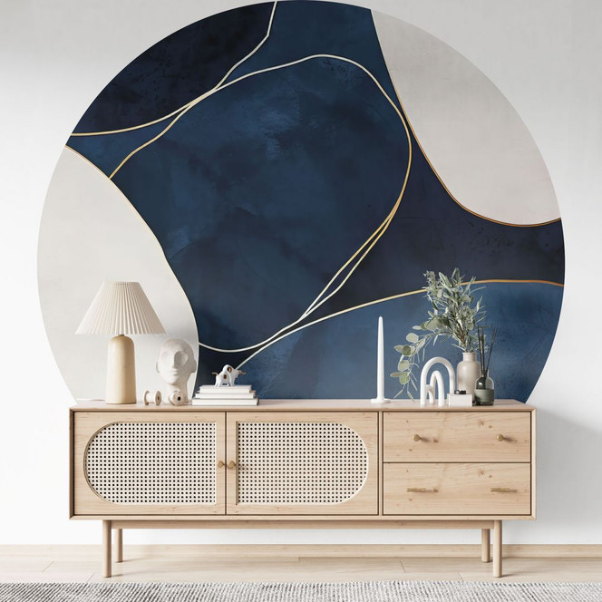 Fototapete Geometrische Balance in Blau und Weiss - Paksoylu - Rund - Selbstklebend/Vlies