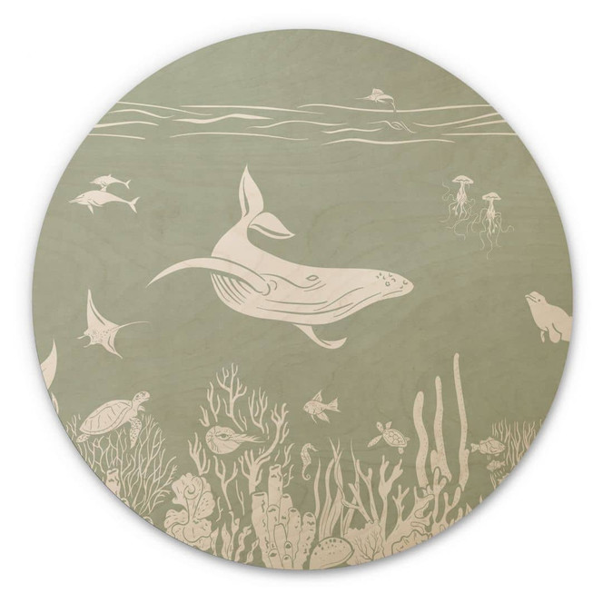 Holzbild Korallenriff und Meerestiere - Eine Reise ins Grüne - Kikki Belle - Rund