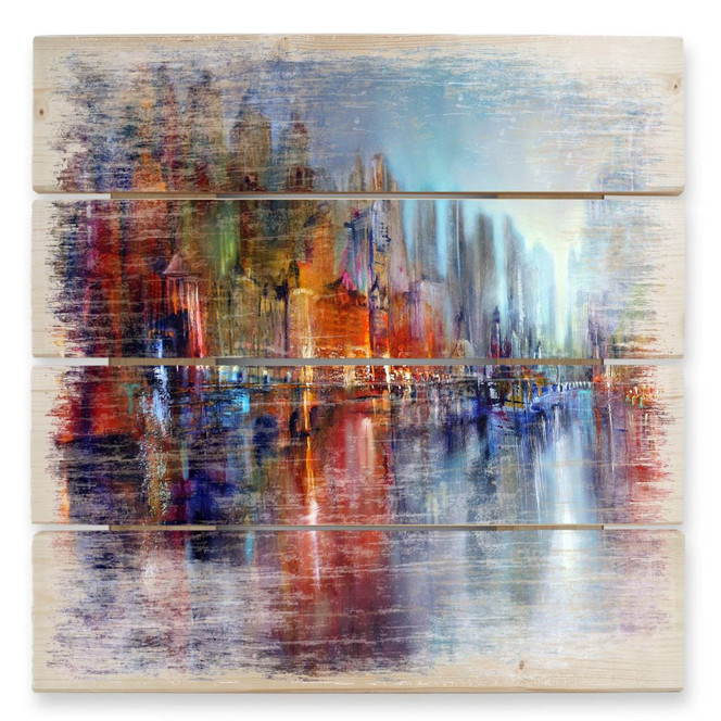 Holzbild Schmucker - Stadt am Fluss - 40 x 41.5 cm