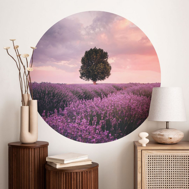 Wandtattoo Lila Lavendelfelder bei Sonnenuntergang - Cevik - Rund