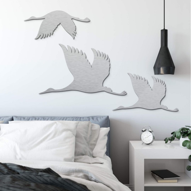 Alu-Dibond Silbereffekt - Kraniche - Vogelschwarm 01