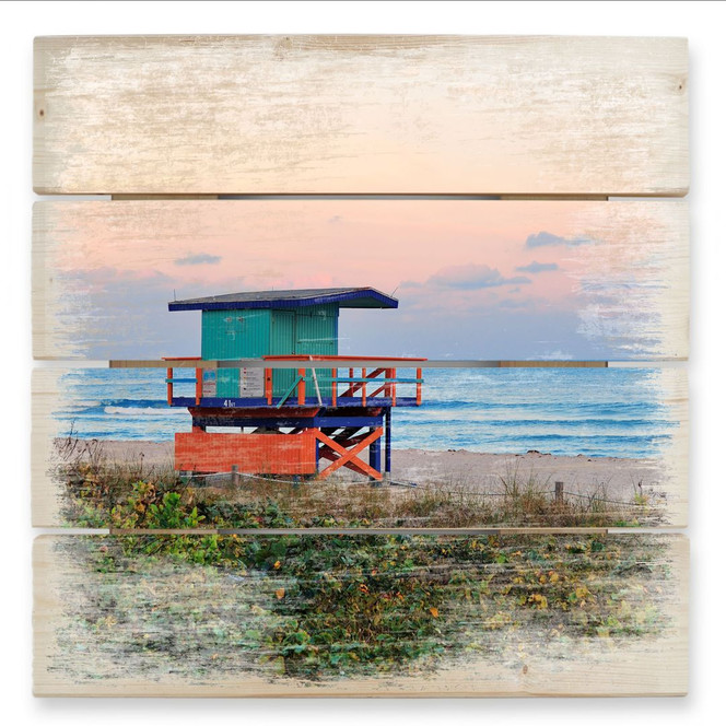 Holzbild Miami Rettungsschwimmerhäuschen - 40 x 41.5 cm