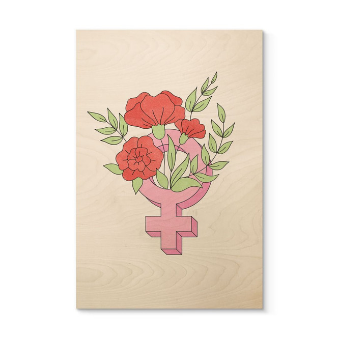 Holzbild Venuszeichen mit Blumen