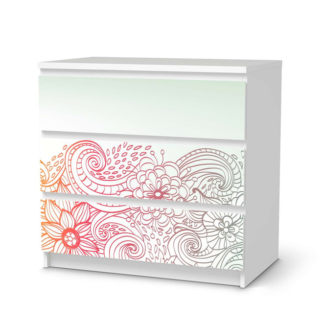 Klebefolie IKEA Malm Kommode 3 Schubladen - Floral Doodle- Bild 1