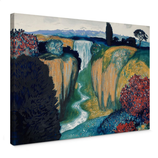 Leinwandbild Franz Stuck - Landschaft mit Wasserfall