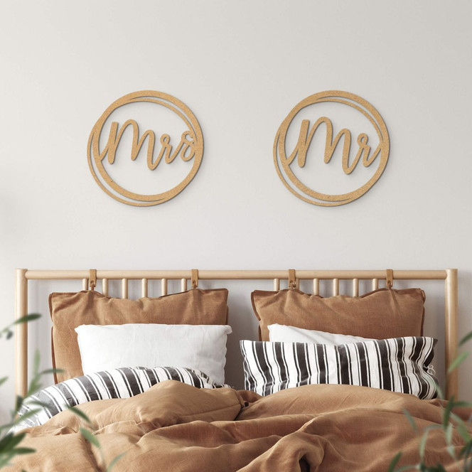 Schriftzug Hochzeit Mr and Mrs - MDF Natur