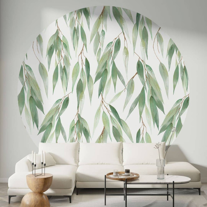 Fototapete Zweige mit grünen Blättern - UN Designs - Rund - Selbstklebend/Vlies