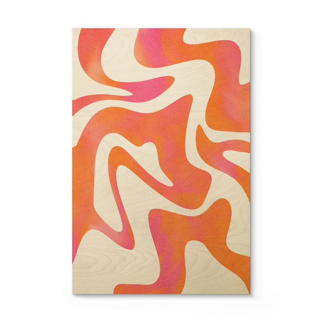 Holzbild Abstrakte Wellen in Orange-pink - Bloom
