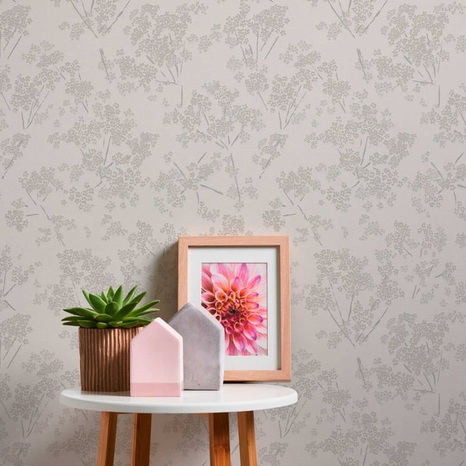 Natur-Tapete Blumen und Blüten Beige Grau - Florale Vliestapete natürlich