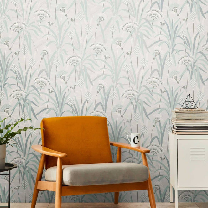 Pflanzen-Tapete in Hellgrün Grau – Vliestapete mit dezentem Blättermuster