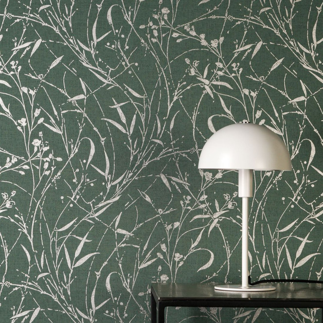Vliestapete Fee Wild Free grün grau metallic - Gräser Wildblumen Wohnzimmer Schlafzimmer